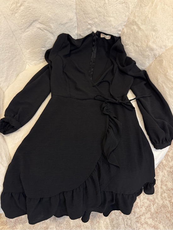 Altar'd State Dresses & Skirts - Altar'd State Black Long Sleeve Wrap Dress with Ruffle Hem
